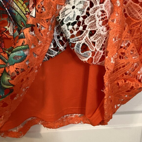 G L Women's Crochet Sleeveless Dress Orange Floral Fully Lined Colorful Tropical - Picture 4 of 9